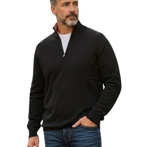 Brooks Brothers Mens XL Merino Wool Italian Yarn Quarter Zip‎ Sweater Black